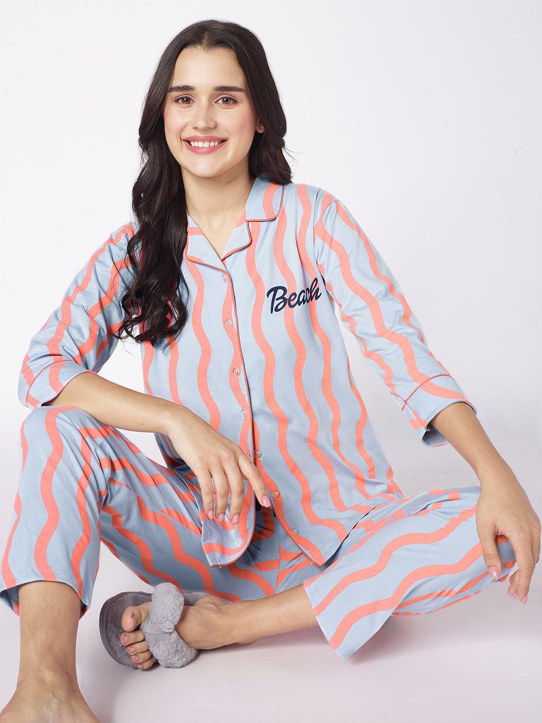 beebelle peach-coloured & grey printed night suit