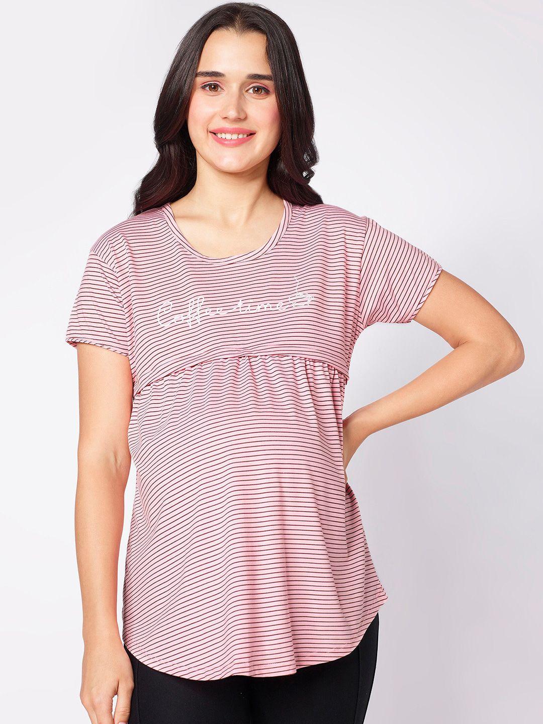 beebelle pink horizontal stripes maternity & feeding top