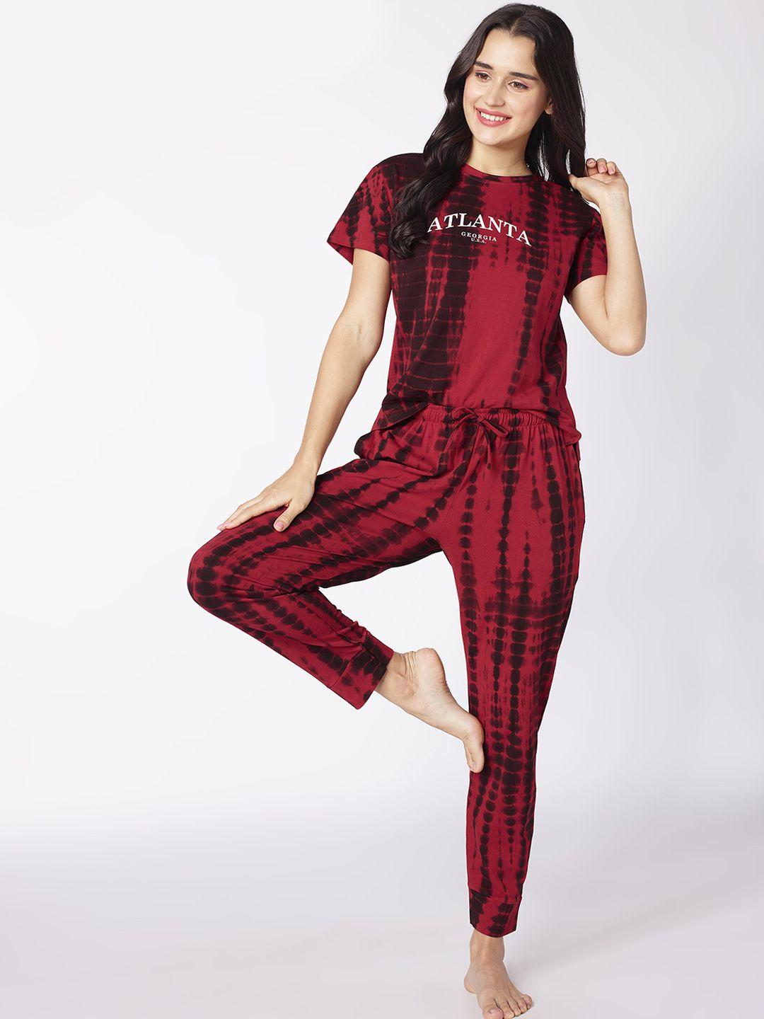 beebelle red & black tie and dye pure cotton night suit