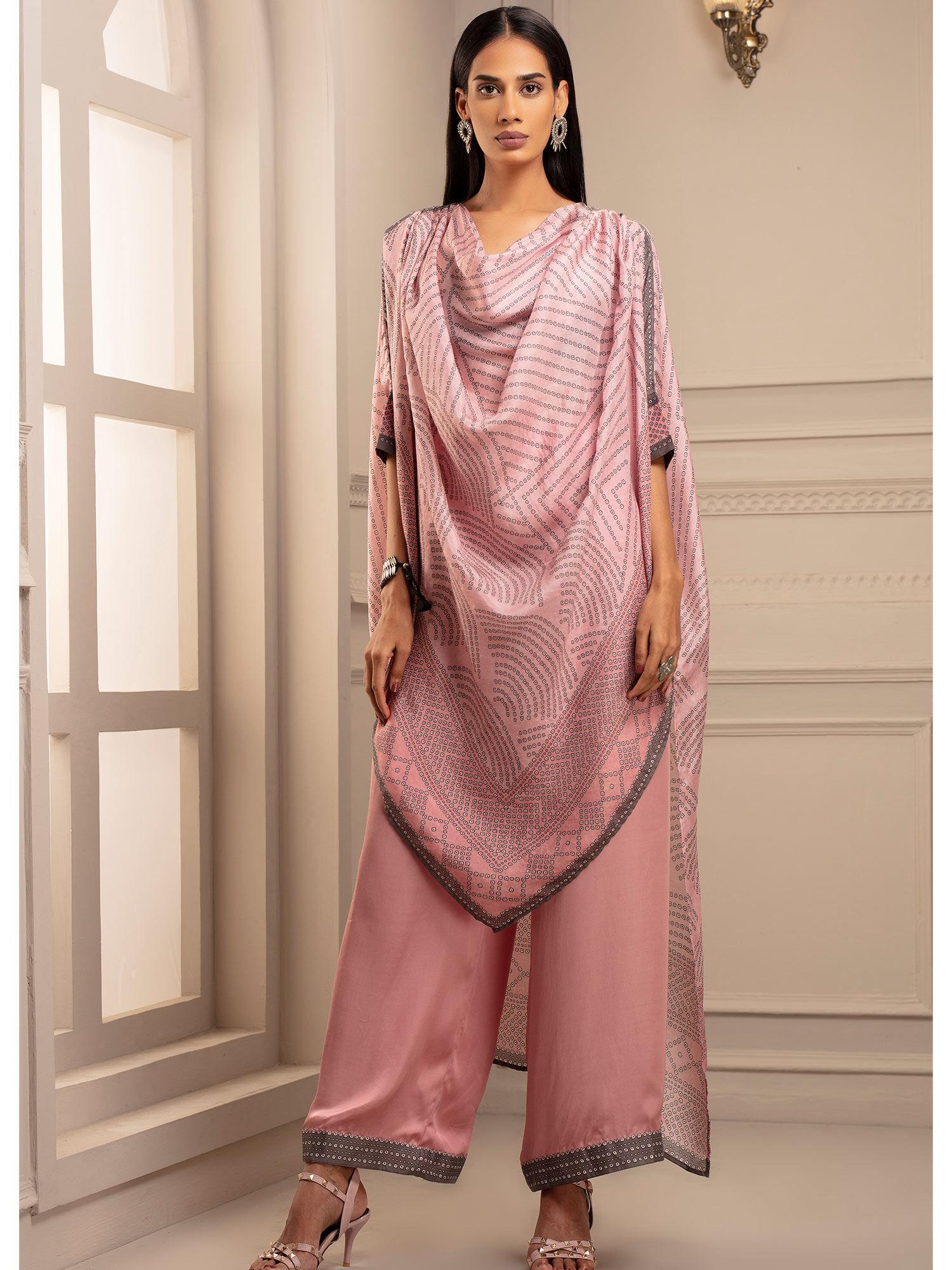 beendi montijo pink kaftan tunic with palazzo (set of 2)