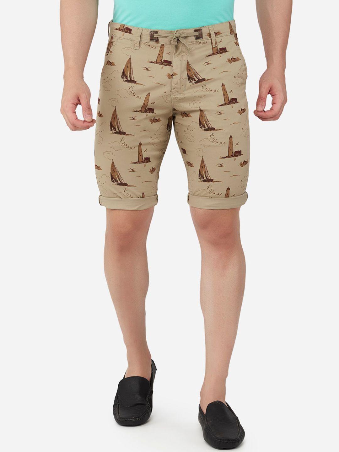 beevee men beige conversational printed shorts