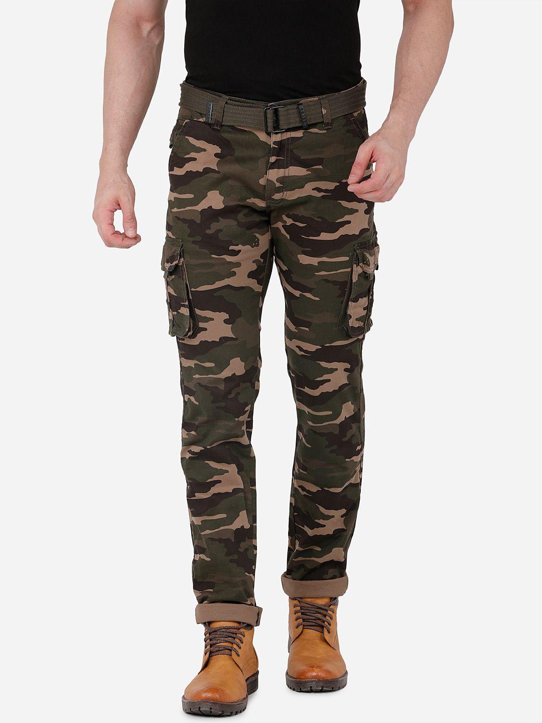 beevee men brown camouflage printed cargos trousers