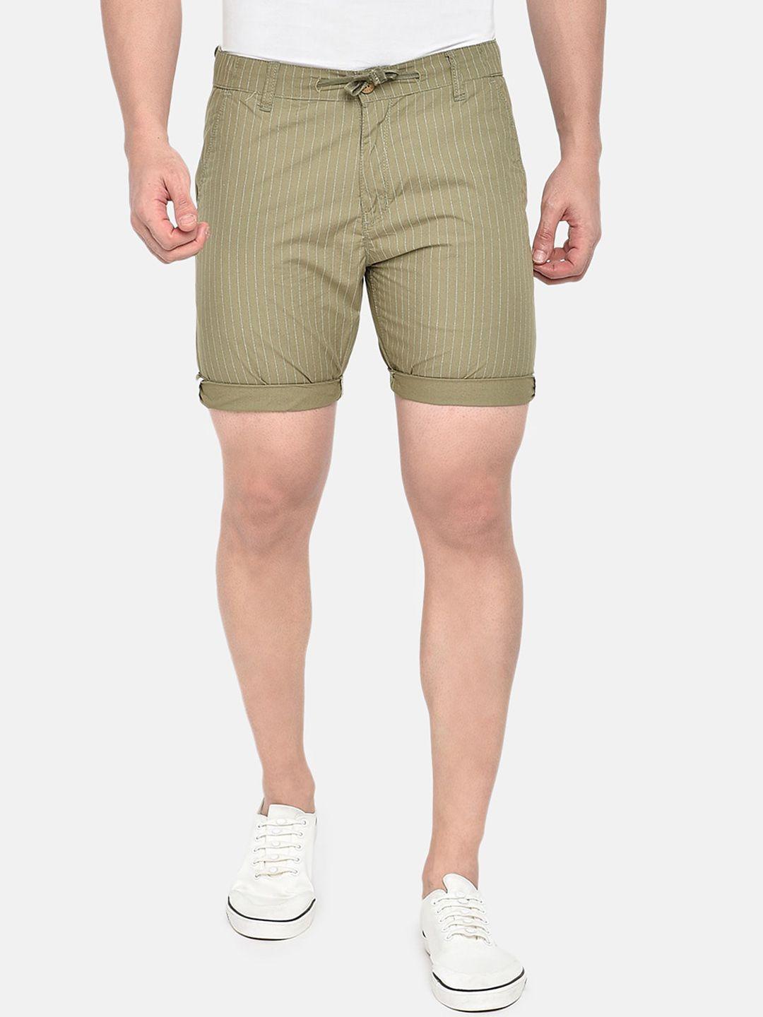 beevee-men-olive-green-striped-regular-fit-cotton-regular-shorts