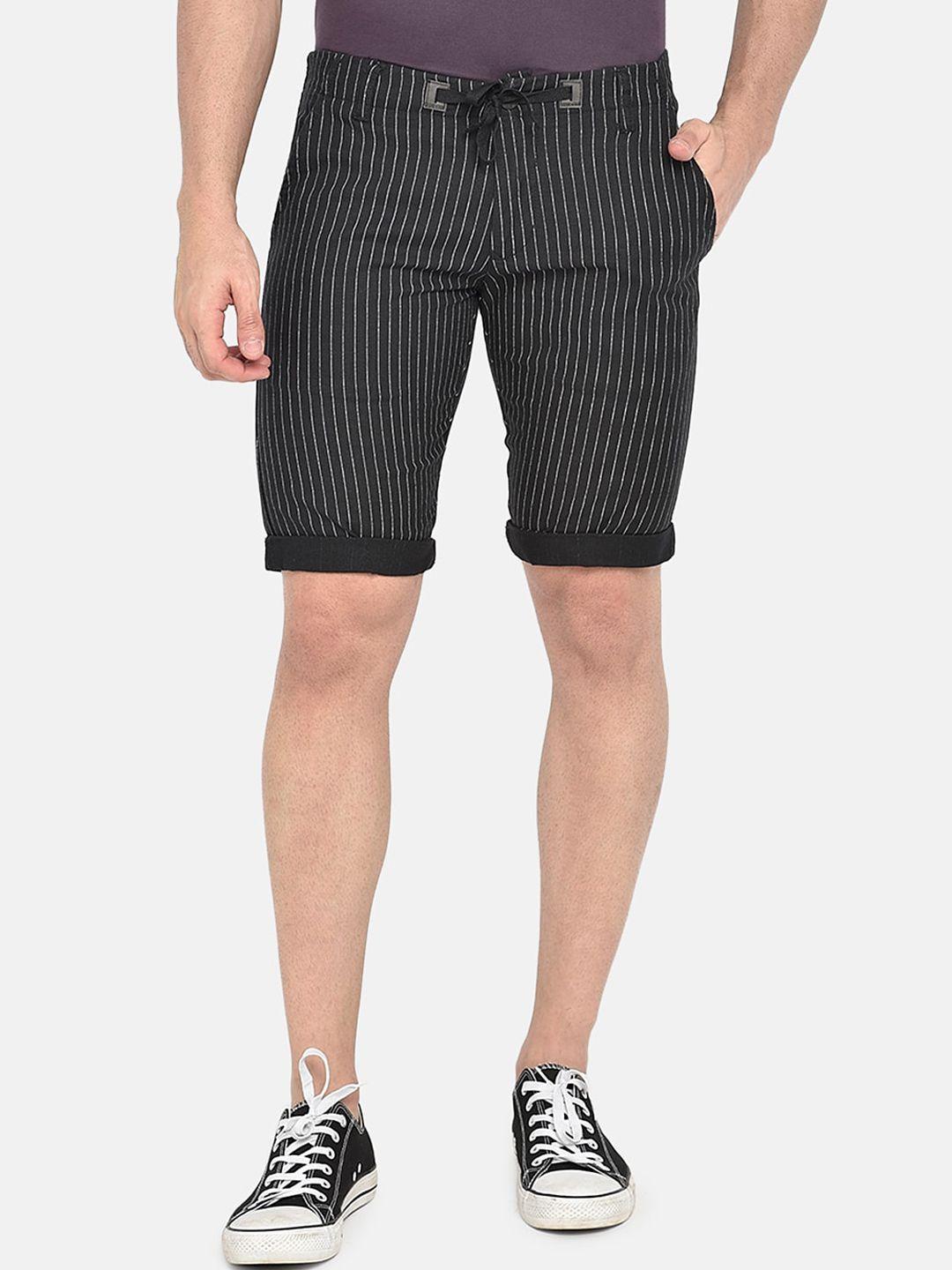 beevee men black & white striped slim fit regular shorts