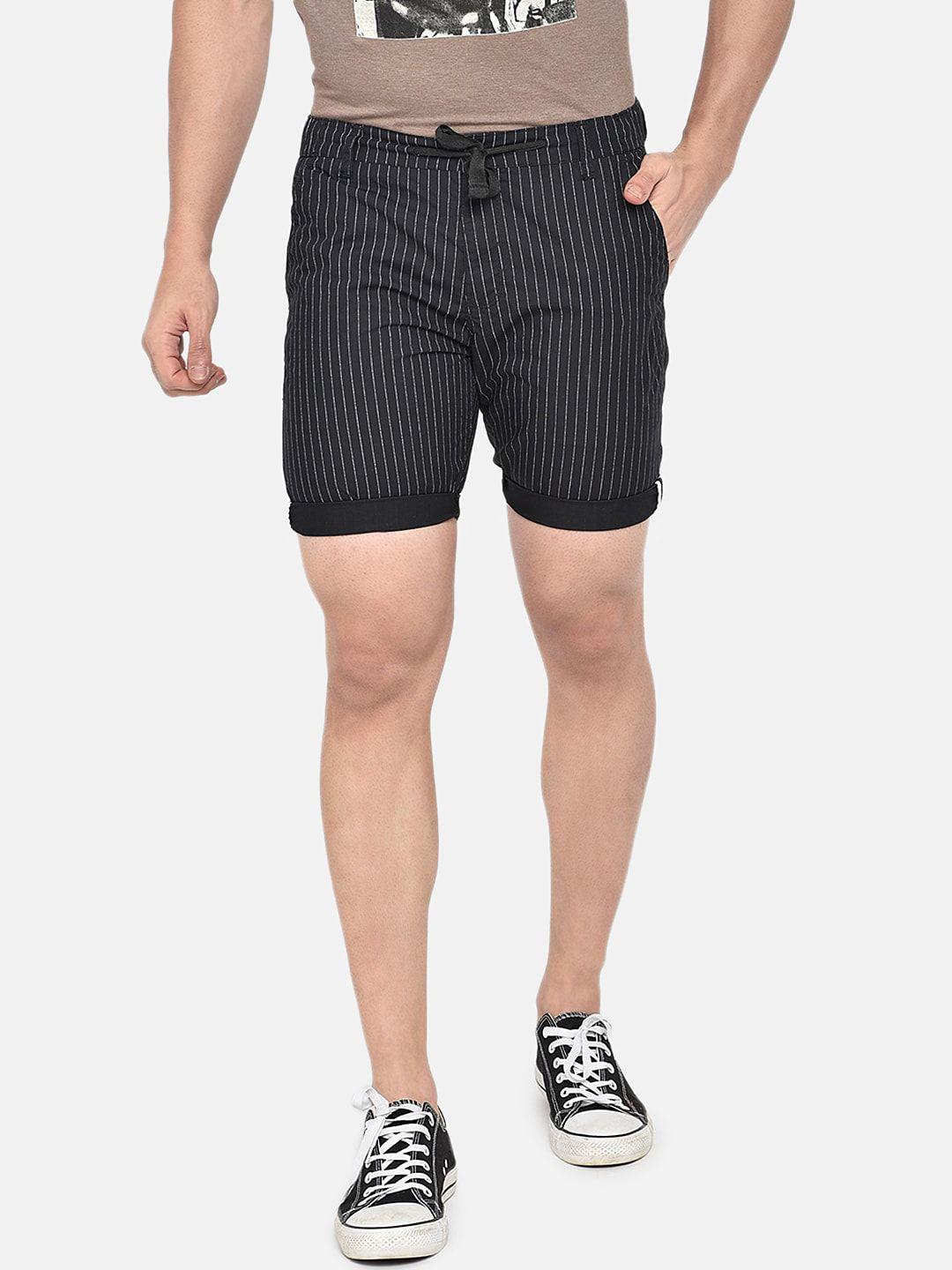 beevee men black striped cotton regular shorts