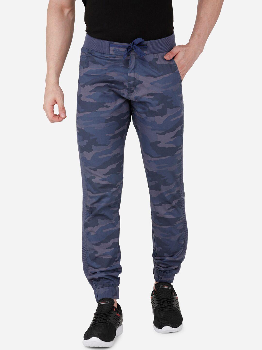 beevee men blue & grey camouflage printed pure cotton joggers