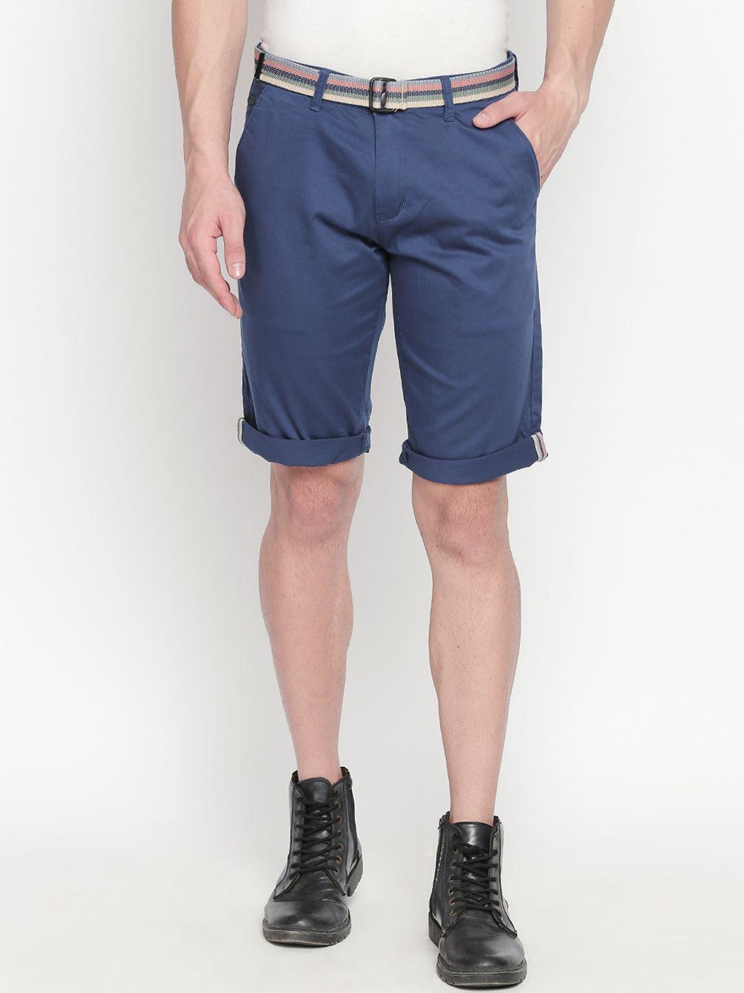 beevee men blue solid regular fit chino shorts