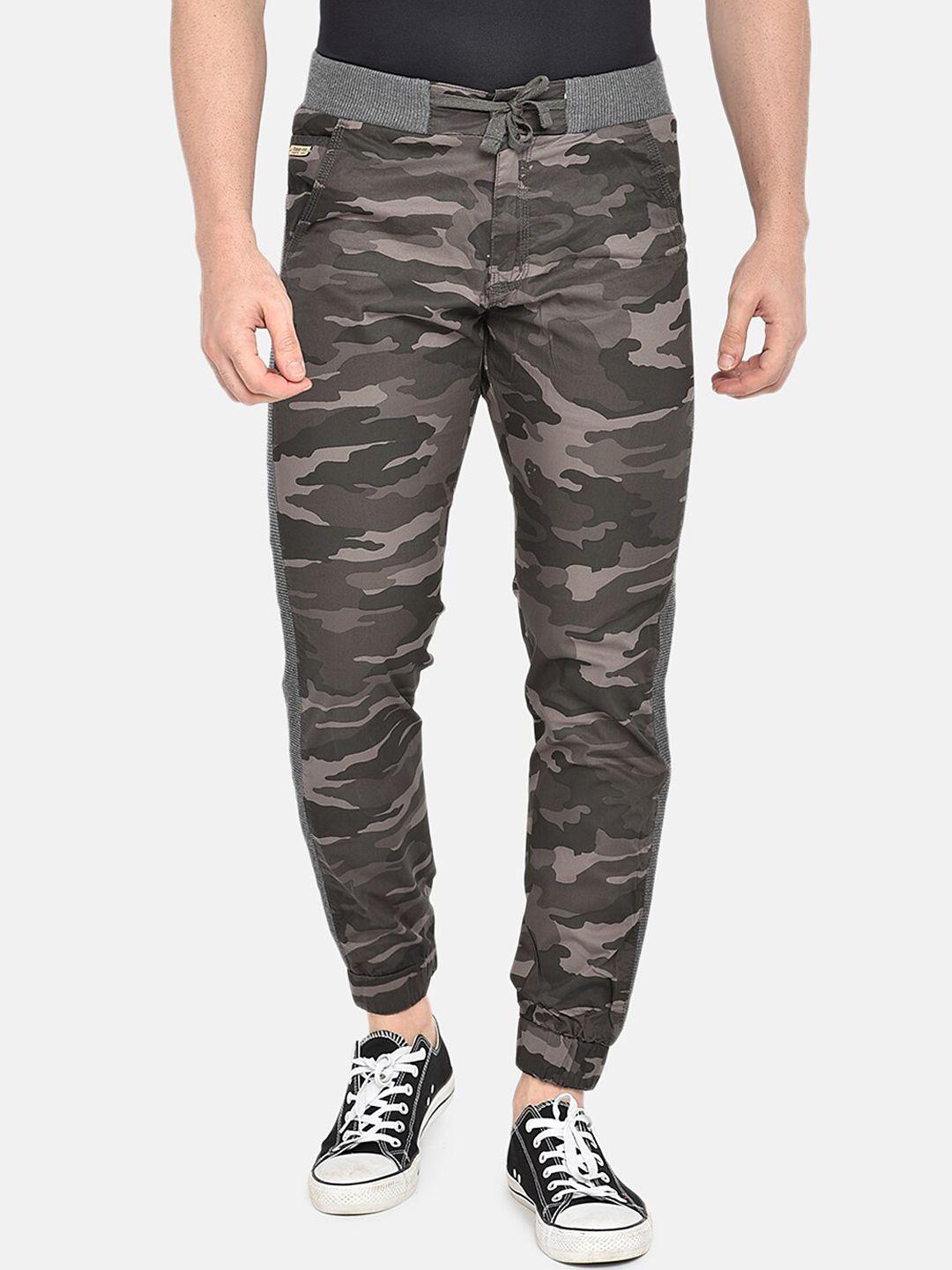 beevee men grey camouflage printed straight-fit joggers