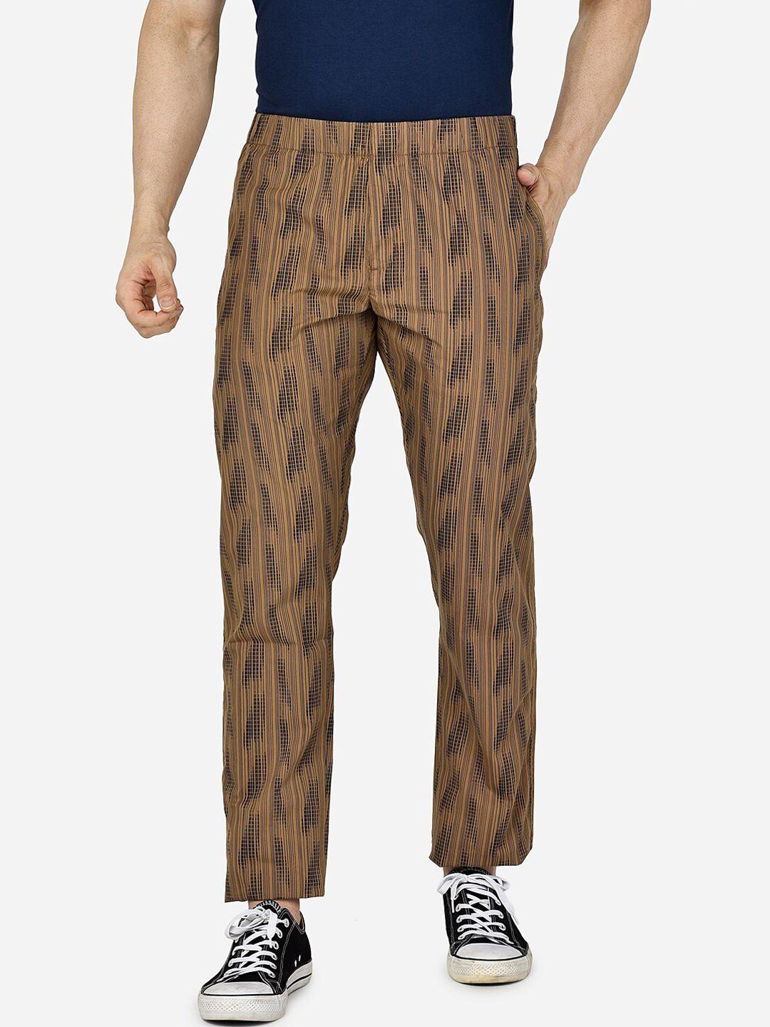 beevee men khaki-coloured & black printed straight-fit cotton track pants