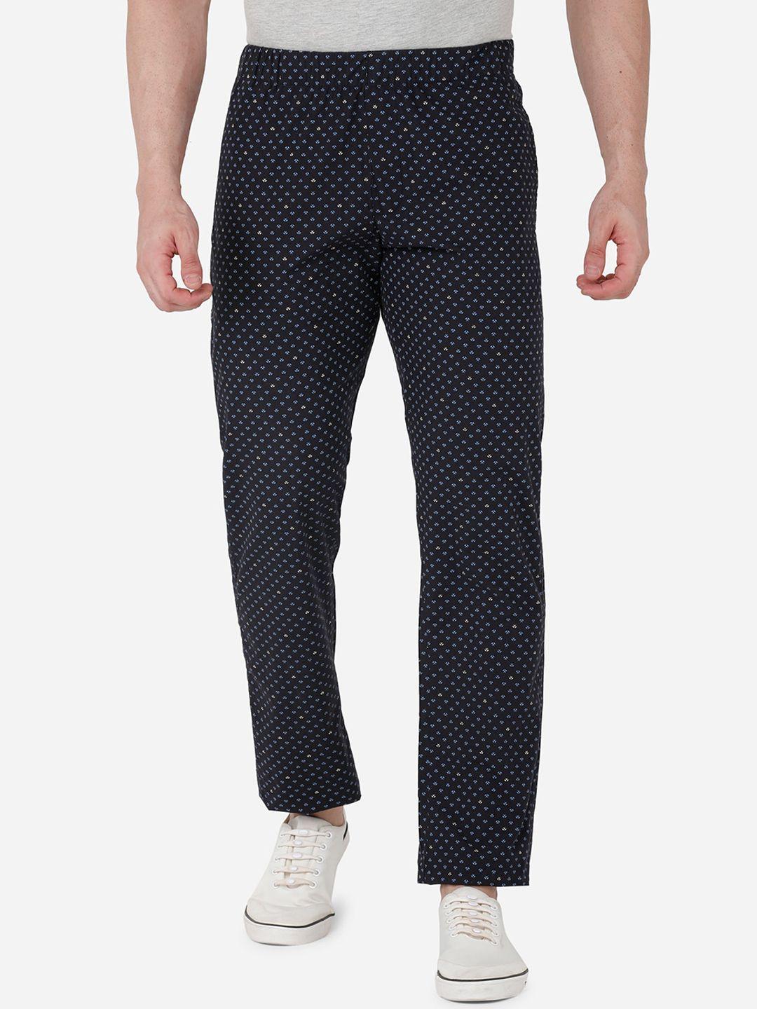 beevee men navy blue printed cotton track pants