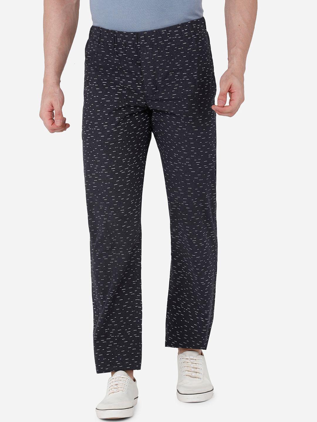 beevee men navy blue printed cotton track pants