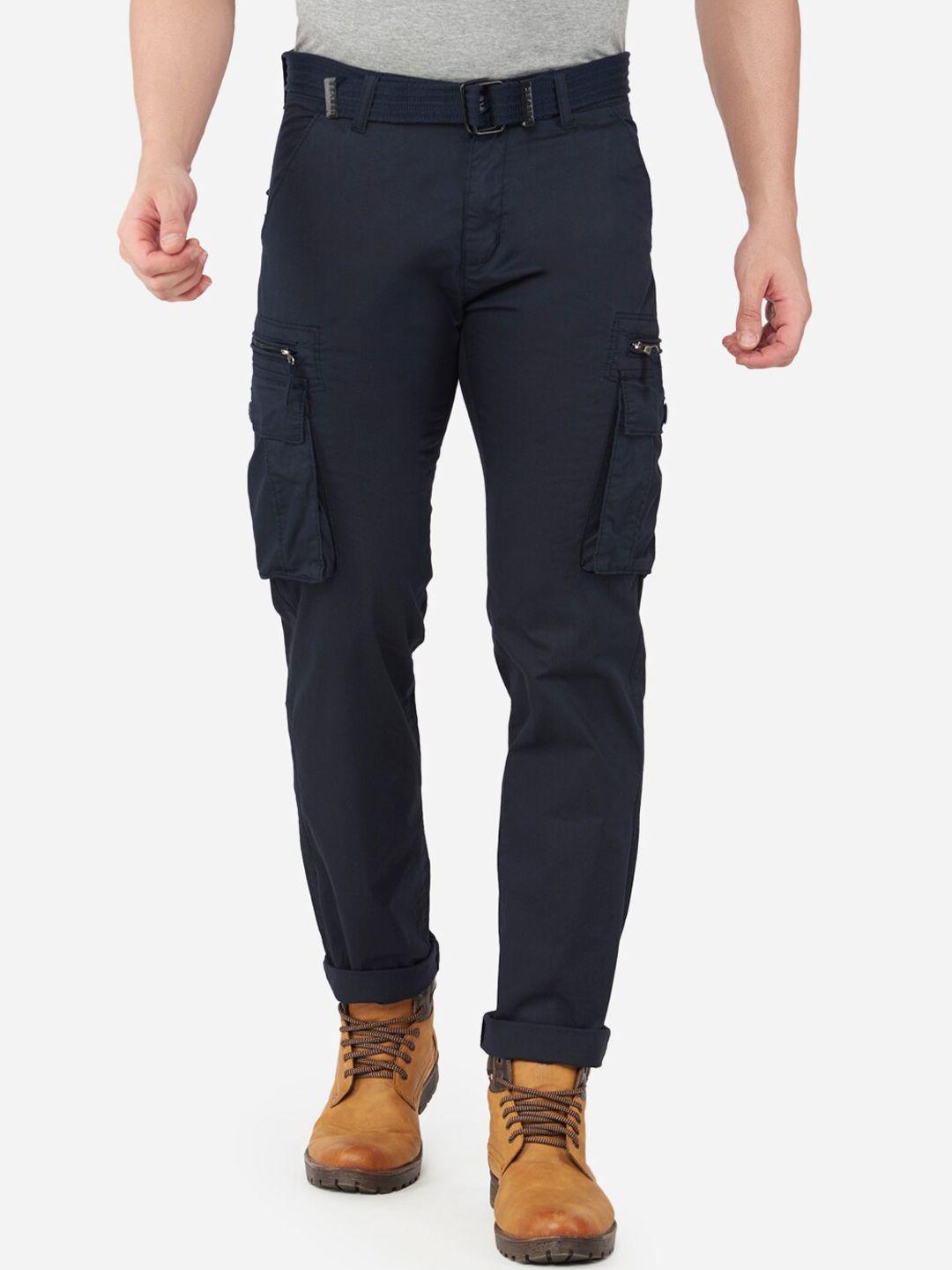 beevee men navy blue relaxed cargos trousers