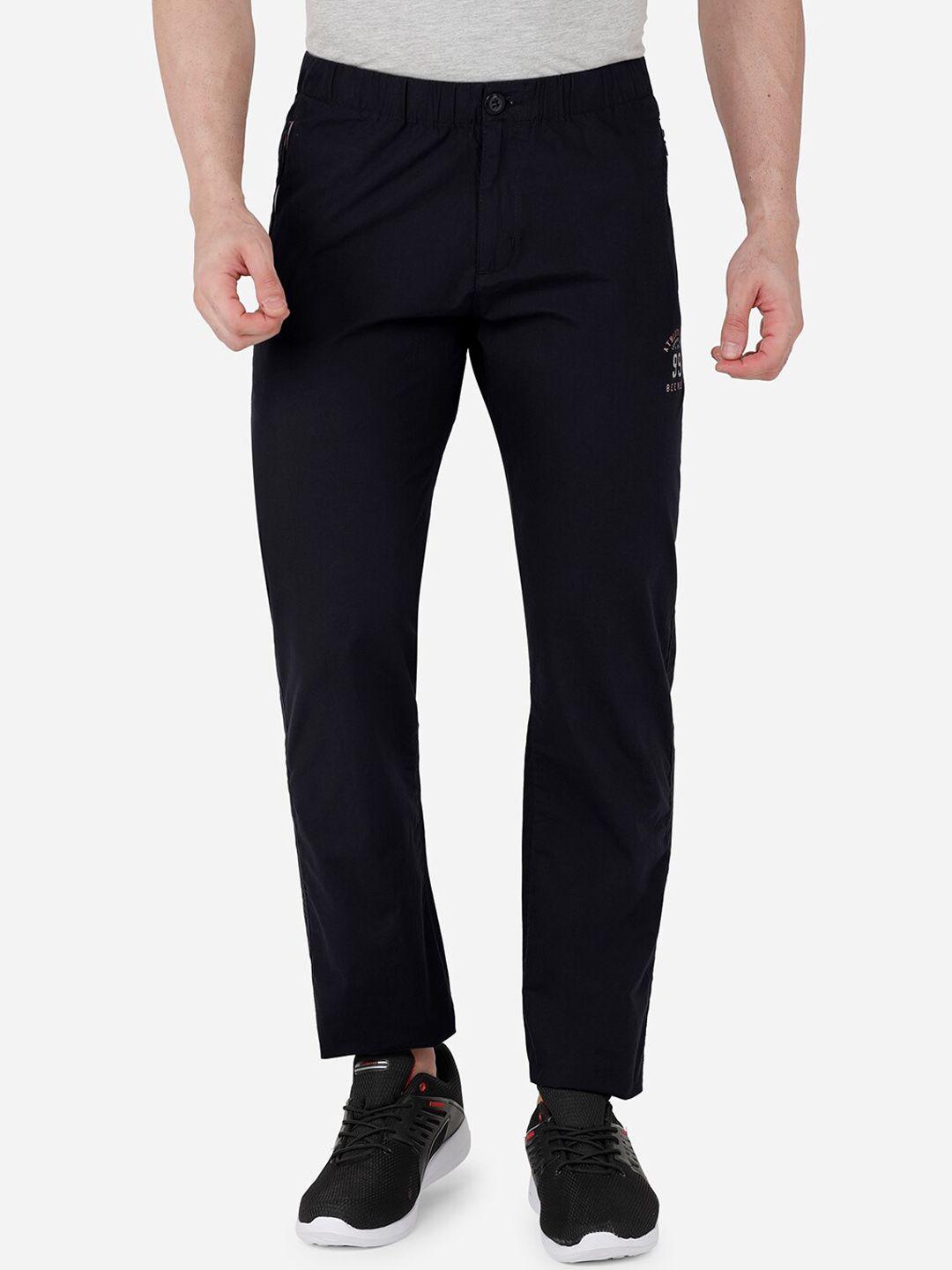 beevee men navy blue solid pure cotton track pants