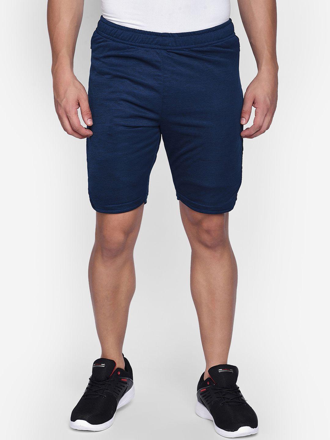 beevee men navy blue solid regular fit sports shorts