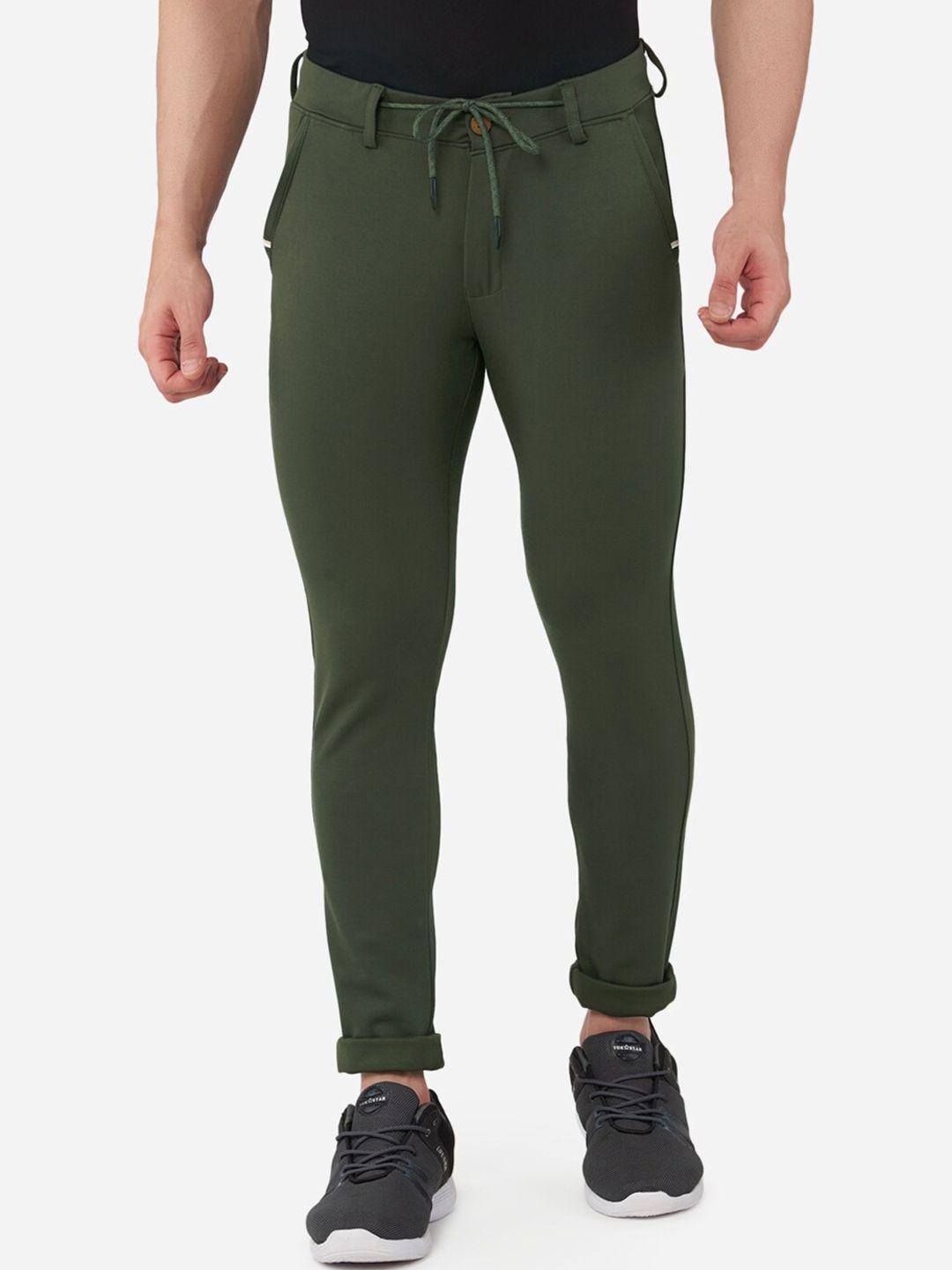 beevee men olive green solid track pants