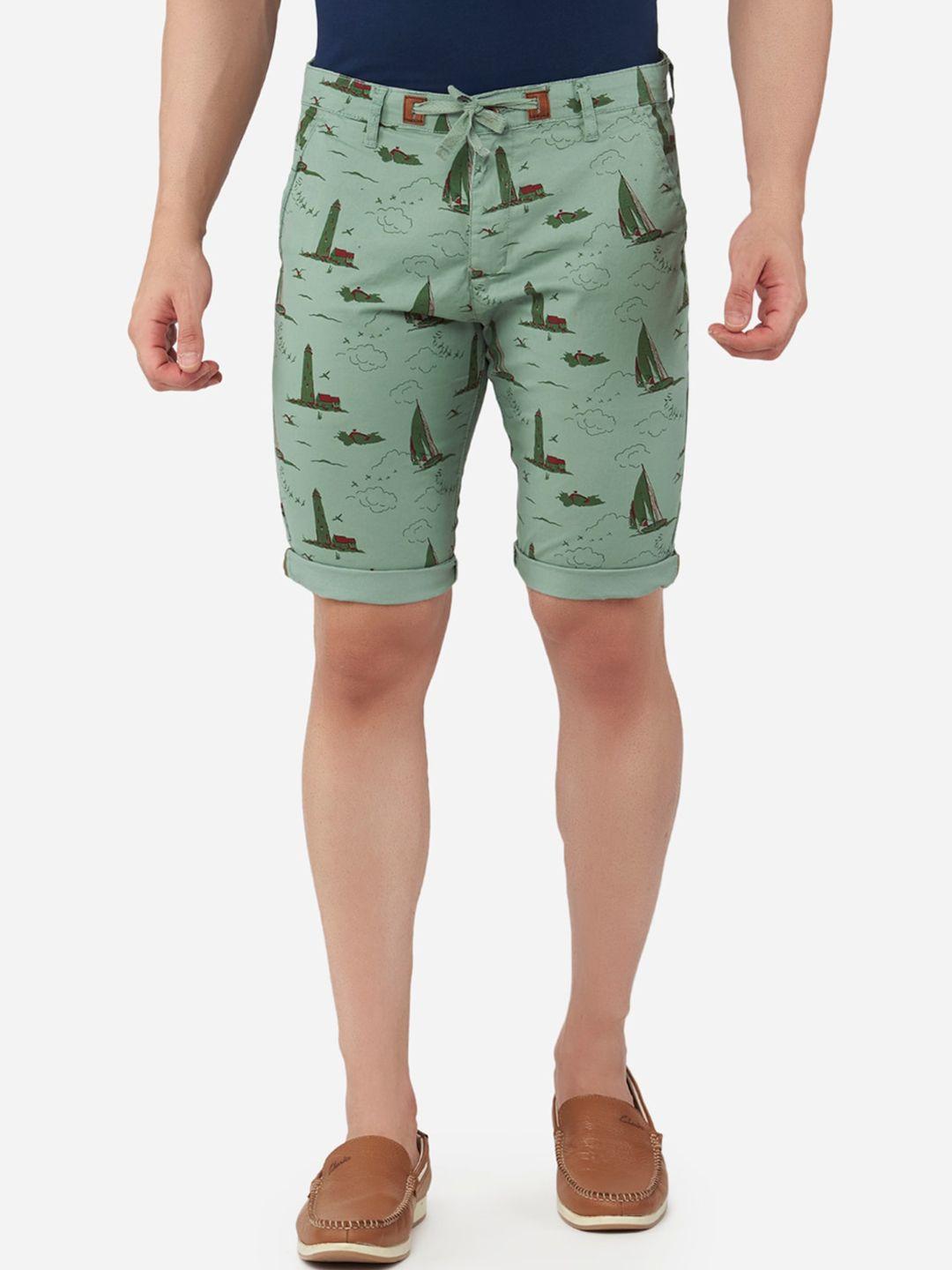beevee men sea green conversational printed outdoor shorts