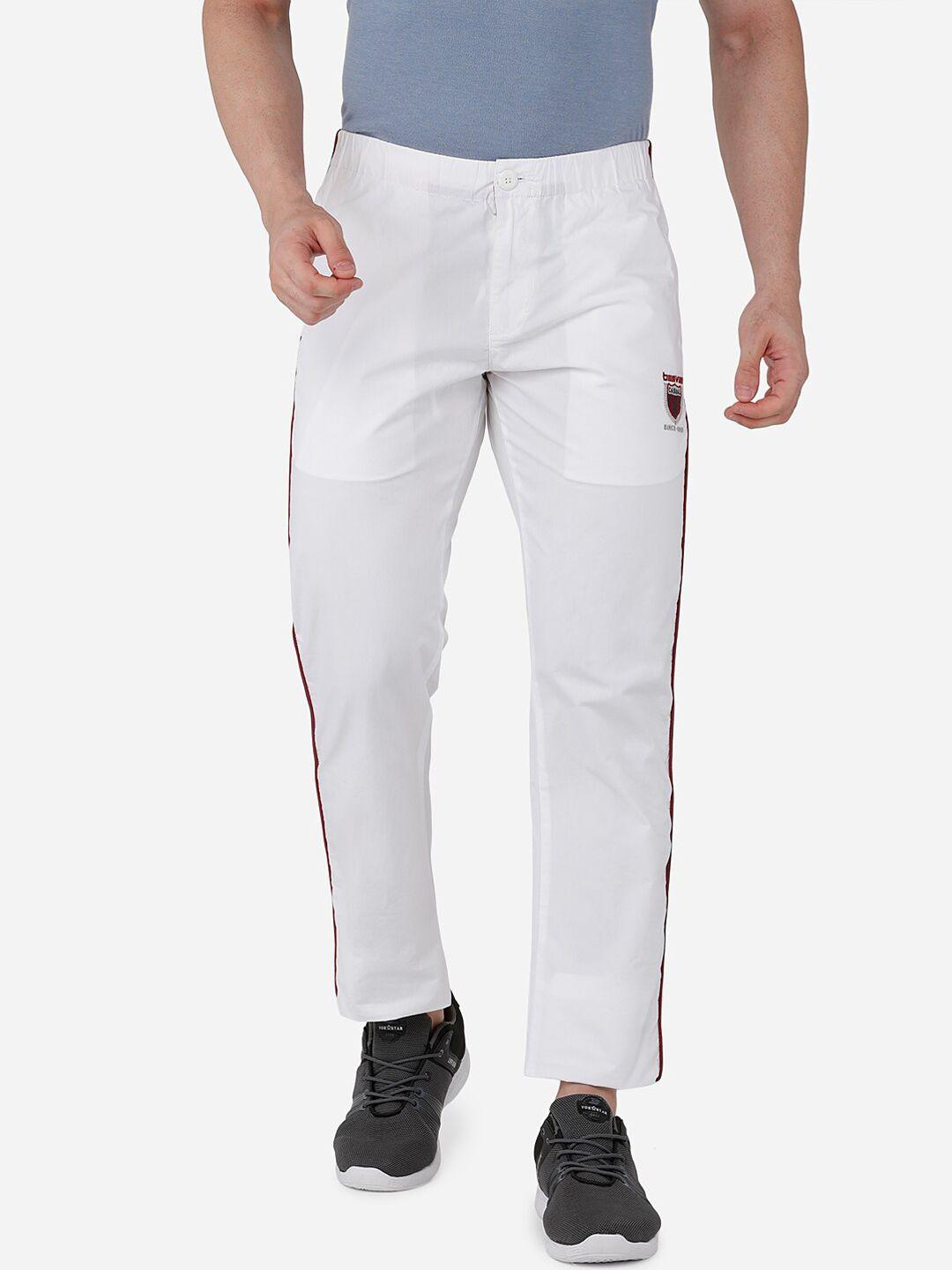 beevee men white solid narrow-fit pure cotton track pants