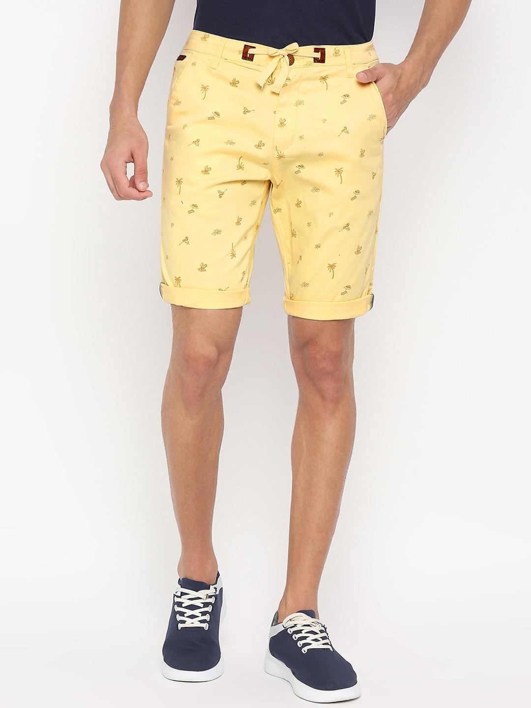 beevee men yellow conversational printed regular shorts