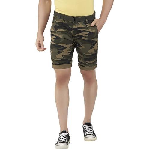 beevee mens camouflage printed olive fixed waist 3/4th with belt. (olive_28)