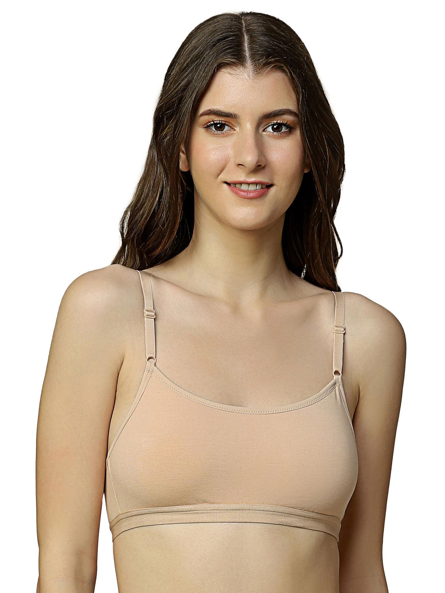 beginner bra 66 everyday wireless non padded full coverage cotton bra - nude