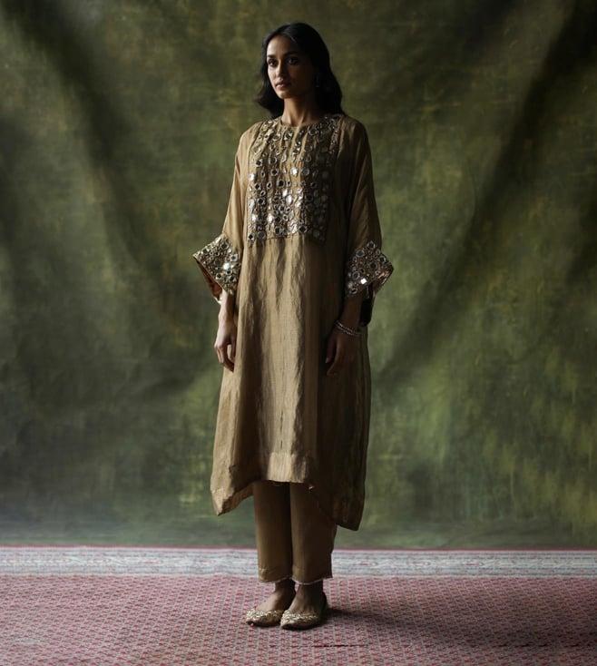 begum pret beige sahiba kaftan with slip and pant