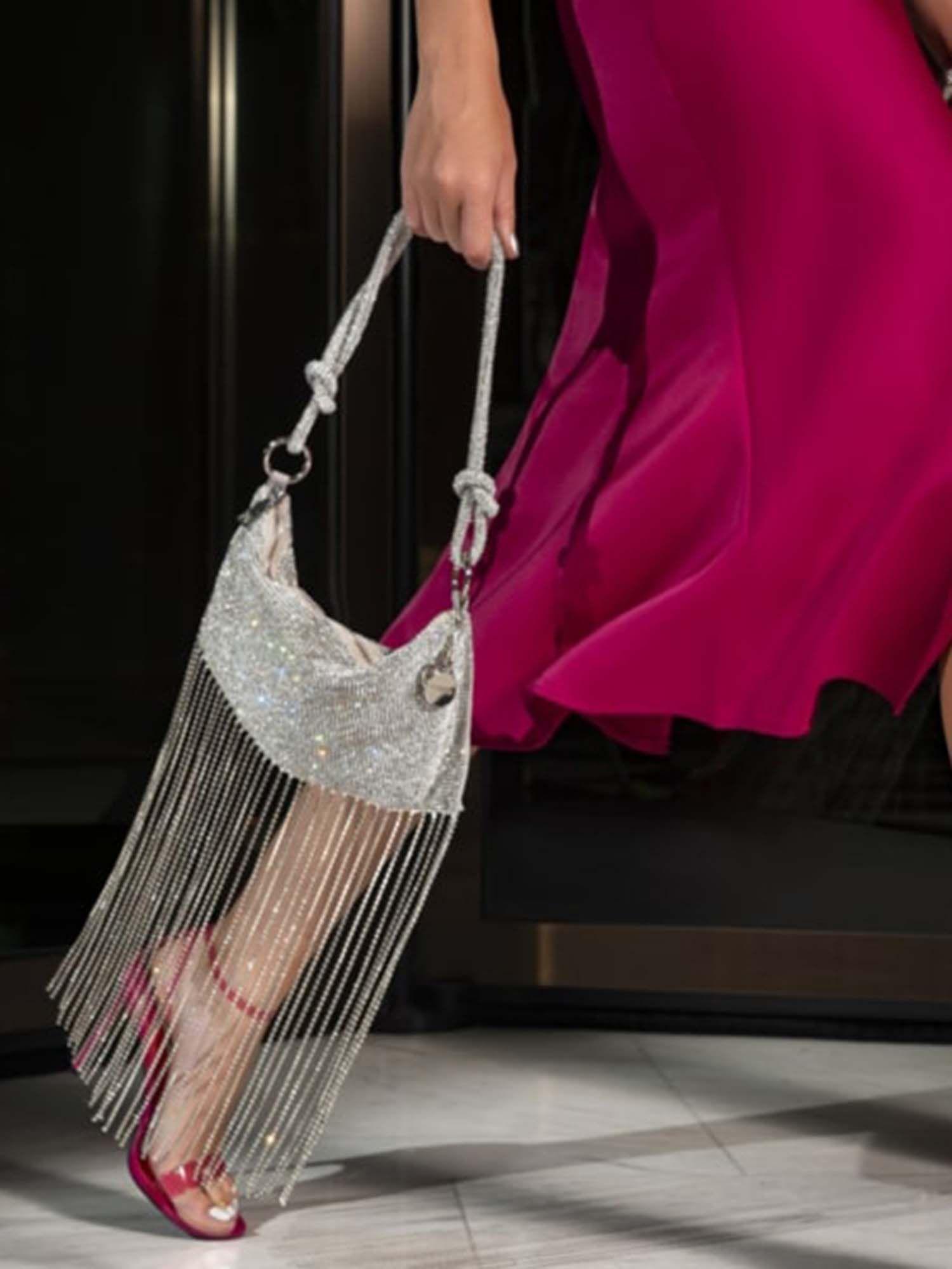 behold soft tassel handbag silver