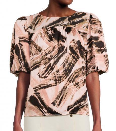 beige abstract puff sleeve top