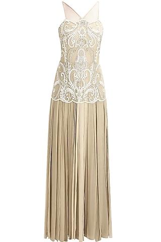 beige beads and sequins applique work sheer etheral gown