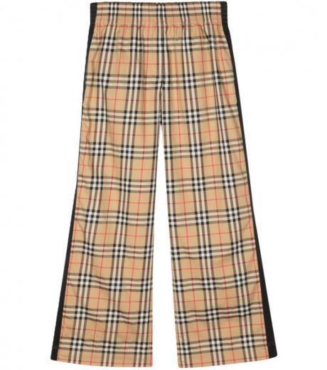 beige check motif cotton trousers