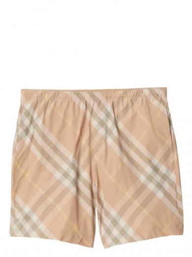 beige check motif swim shorts