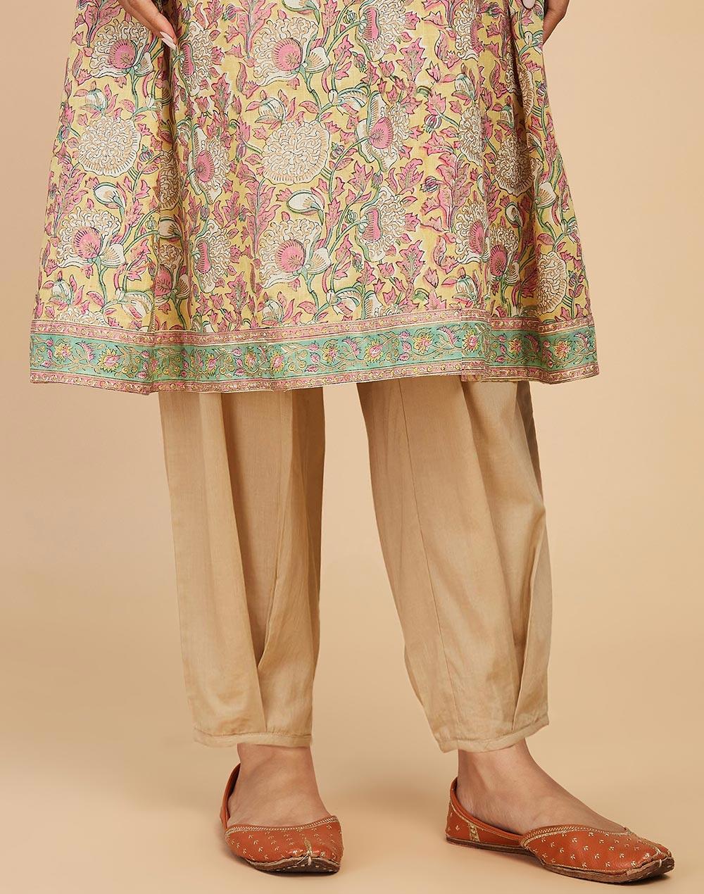 beige cotton ankle length salwar