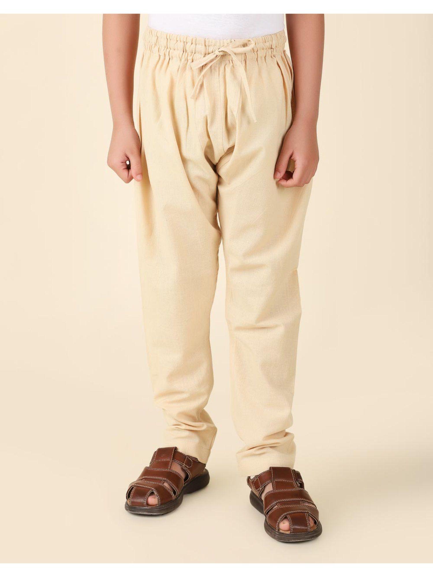 beige cotton pyjama with elasticated waistband & drawstring