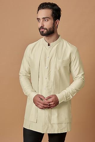 beige cotton silk layered shirt kurta