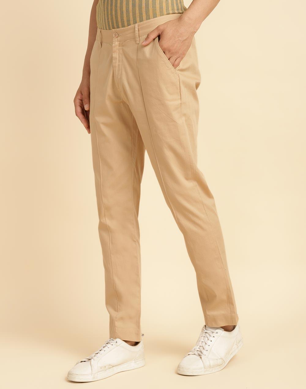 beige cotton slim fit jama� pants