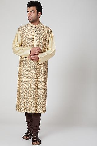 beige embroidered classic kurta set