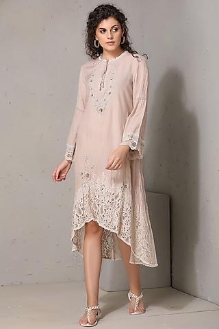beige embroidered high-low tunic