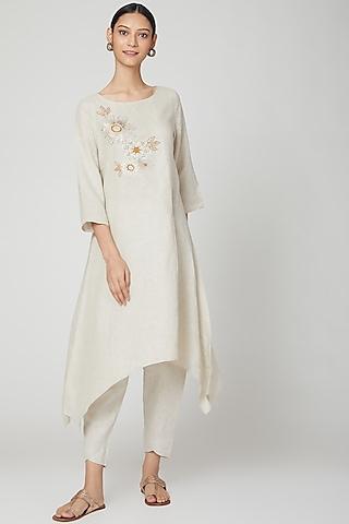 beige embroidered linen tunic