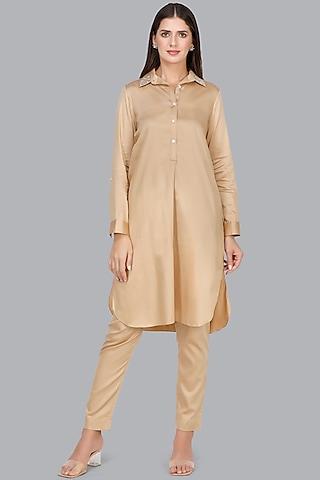beige embroidered long shirt tunic