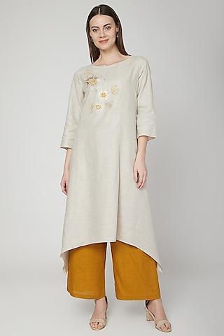 beige embroidered long tunic