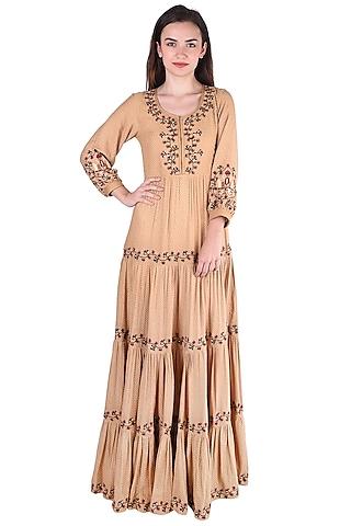 beige embroidered maxi dress for girls