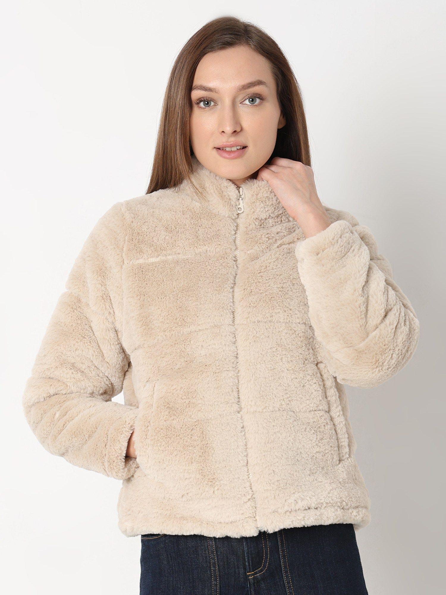 beige faux fur jacket