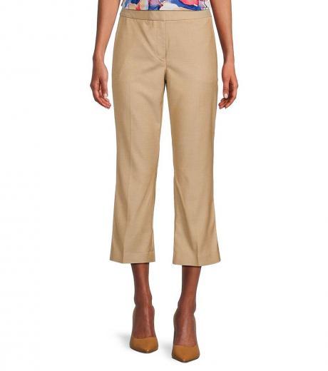 beige flat front cropped flare pant
