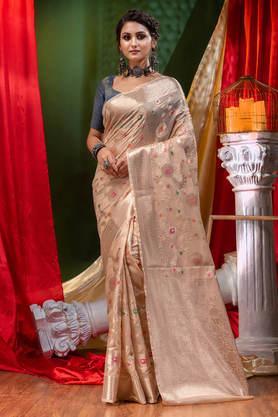 beige georgette saree with meena work with blouse piece - natural