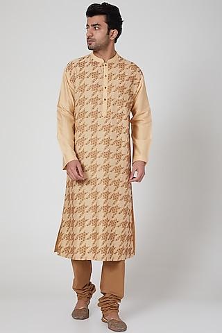 beige hand embroidered kurta set