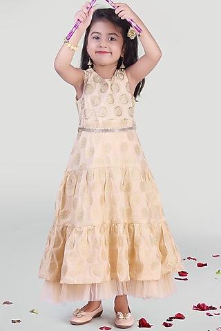 beige hand embroidered tiered gown for girls