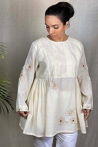 beige handcrafted embroidered top