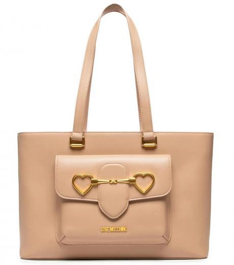 beige heart clamp large tote