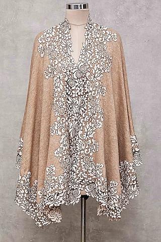 beige knitted cape with lace border