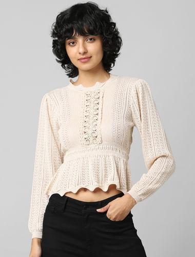 beige lace cable knit pullover
