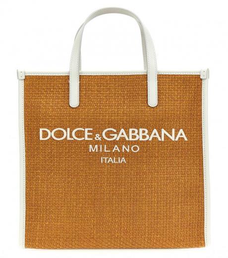 beige logo embroidery shopping bag